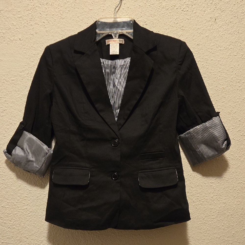B11 Agaci Black Women's Blazer with Striped Lining Sz Med